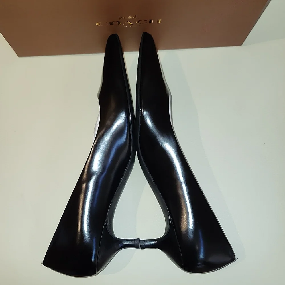 Coach Black Patent Pointed-Toe Kitten Heel Pumps - Picture 4 of 11